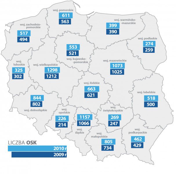 mapa Liczba OSK 2009 r. 2010 r.